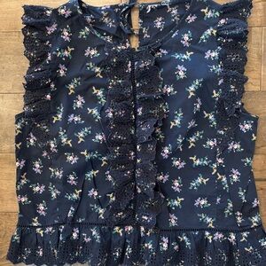 Floral Ruffle Navy Top